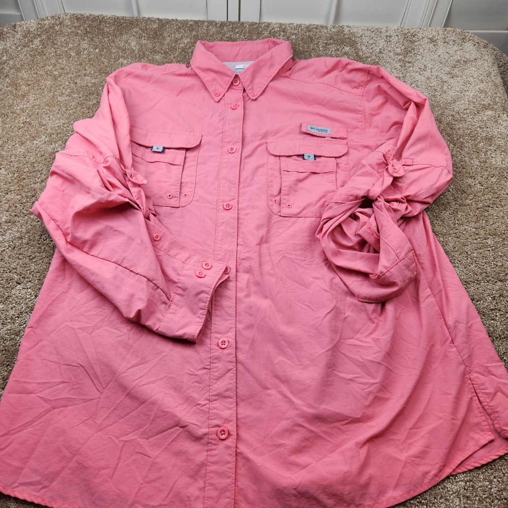 Columbia PFG Bahama II Fishing Shirt Womens XL Coral Pink Long Sleeve Vented